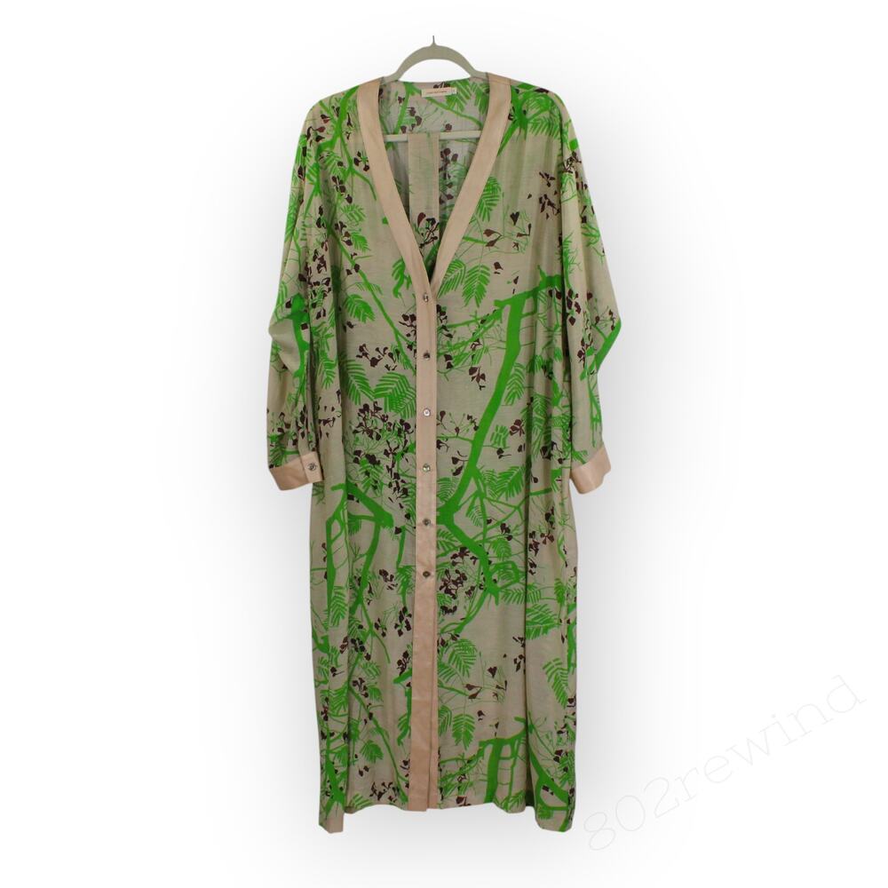 Large LOST PATTERN Coco Dream Belted Kaftan Shirt Dress Green Caftan Coverup - Picture 15 of 16